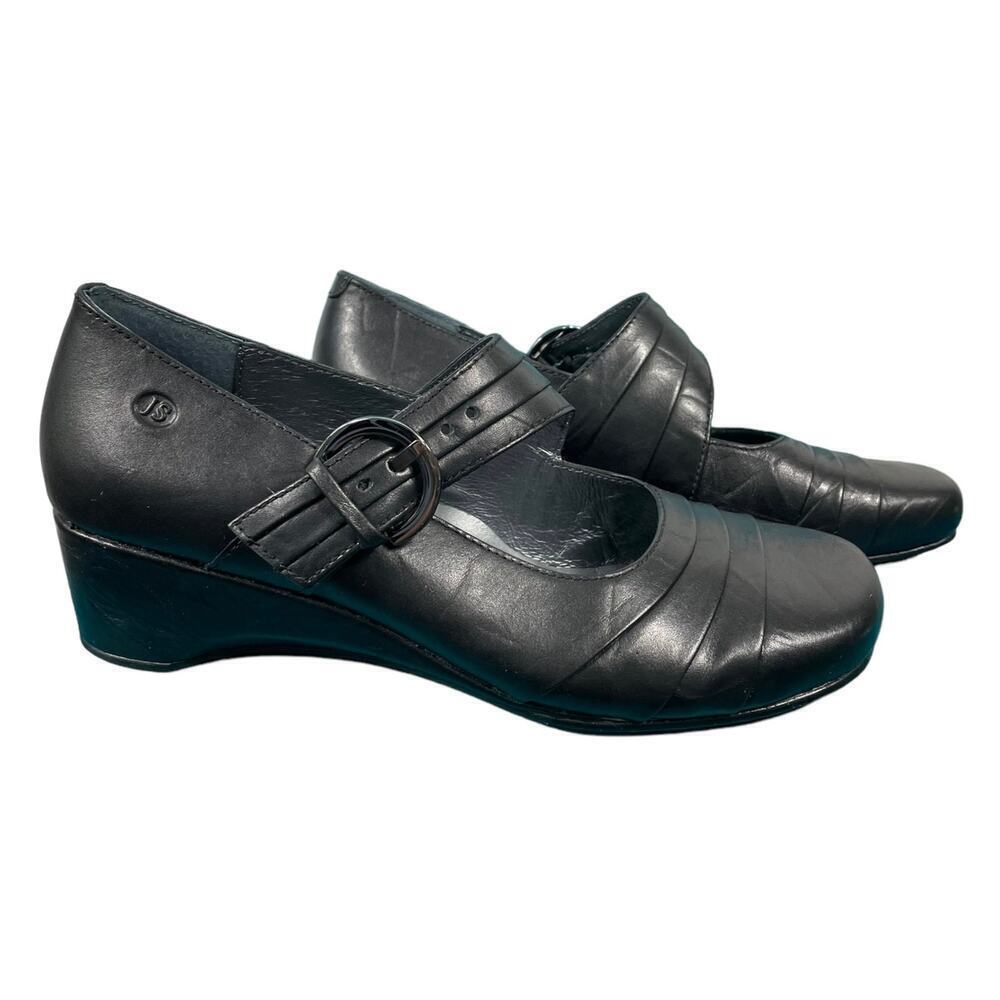 Josef Seibel Mary Jane Black Leather Mule Size 8 Comfort Shoes Buckle Clog